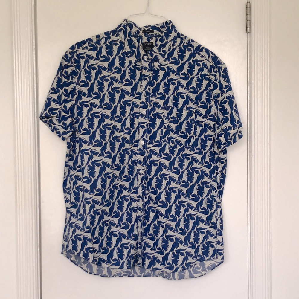Men’s J. Crew Slim Fit Flex Washed XL short sleeve button down marlin shirt